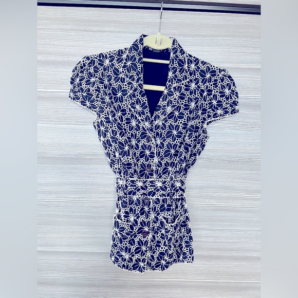 RR Wrap Jacket/Blouse in Navy & White | Floral Embroidery | S - Picture 8 of 8